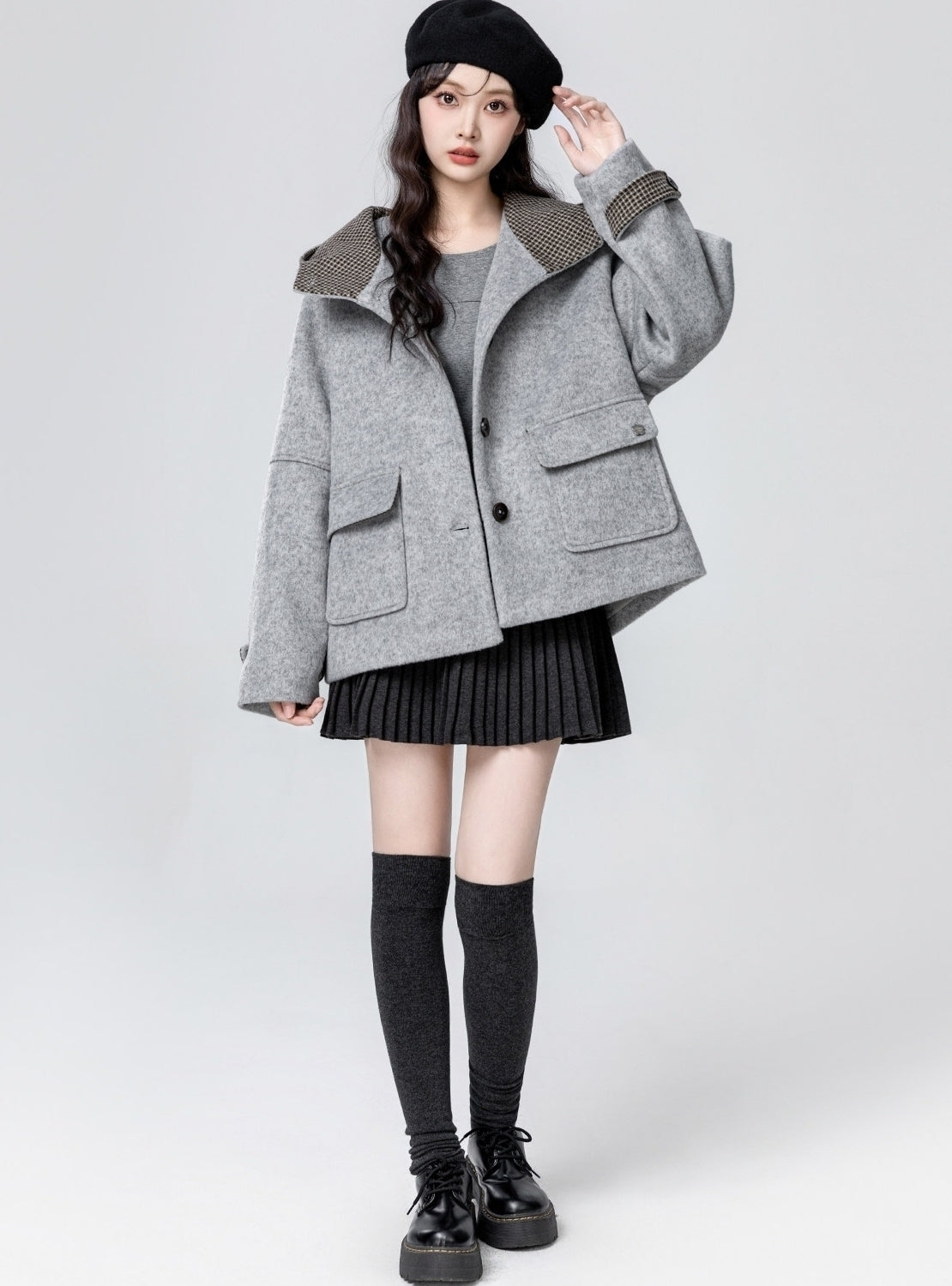 Plaid Hooded Thickened Winter Coat