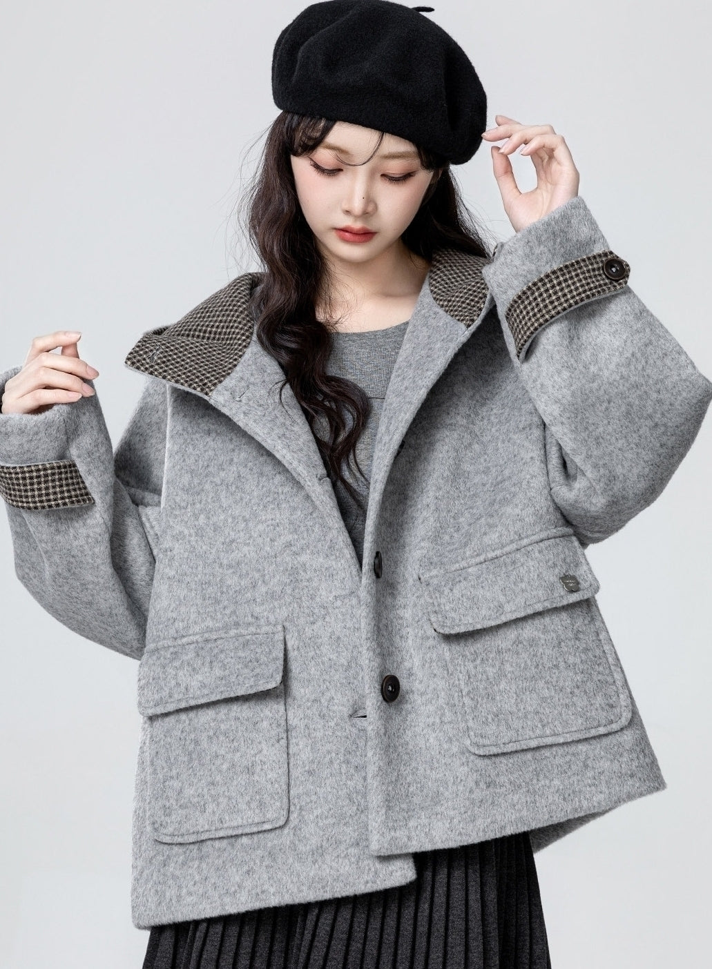 Plaid Hooded Thickened Winter Coat