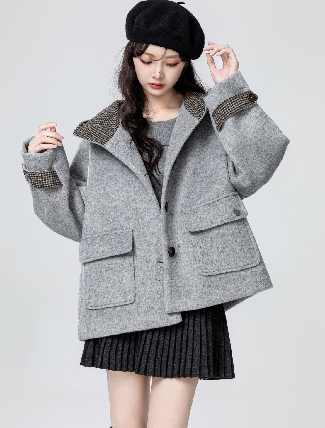Plaid Hooded Thickened Winter Coat