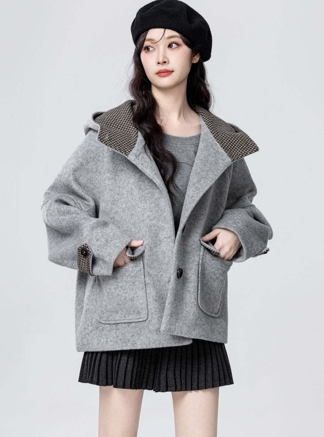 Plaid Hooded Thickened Winter Coat