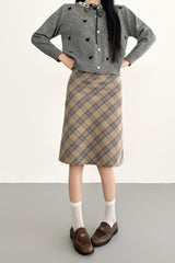 Plaid Khaki High Waist Slim Fit Skirt