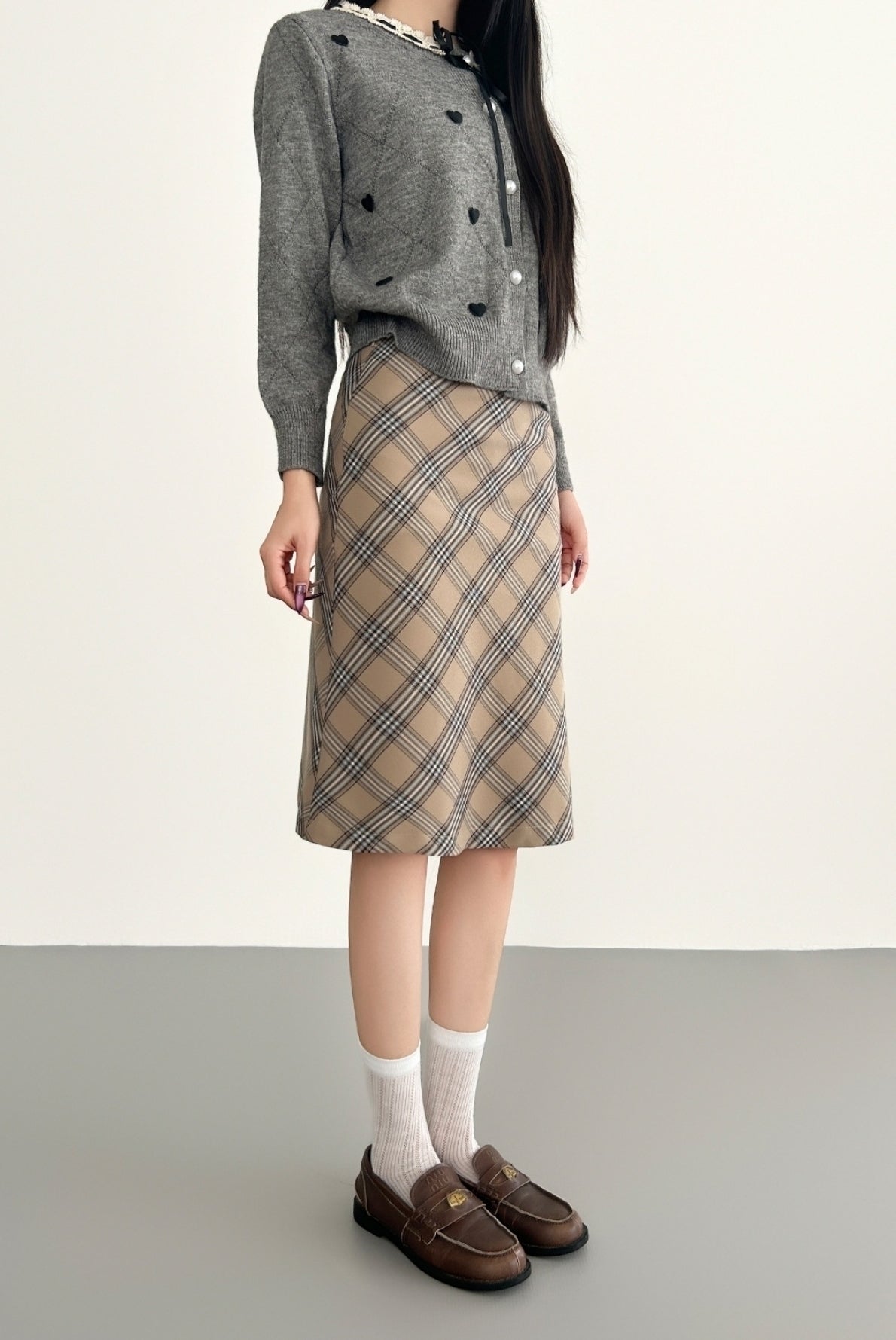 Plaid Khaki High Waist Slim Fit Skirt