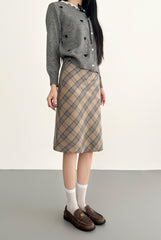 Plaid Khaki High Waist Slim Fit Skirt