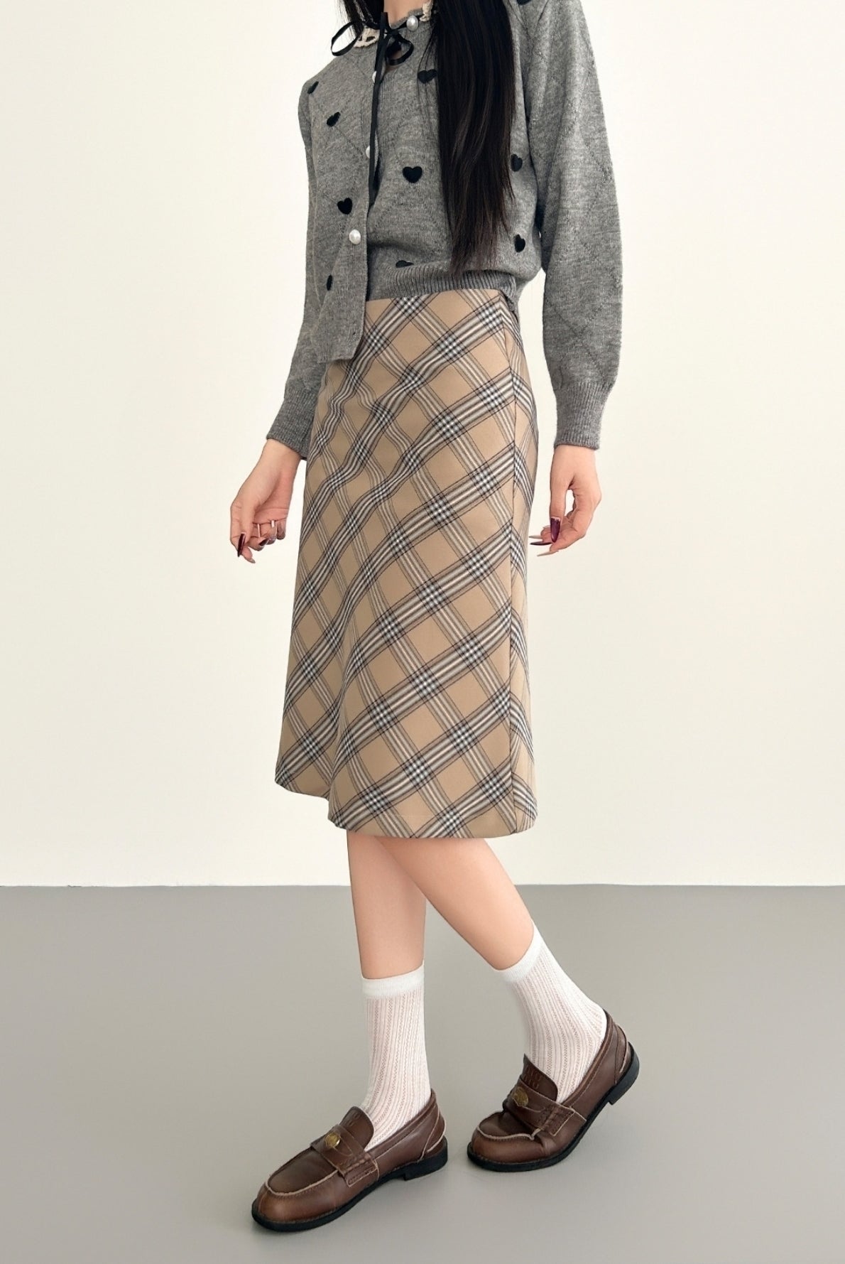 Plaid Khaki High Waist Slim Fit Skirt