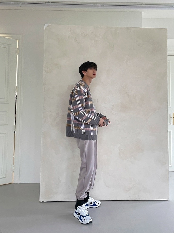 Plaid Knit Pullover Sweater Casual Outerwear