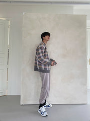 Plaid Knit Pullover Sweater Casual Outerwear
