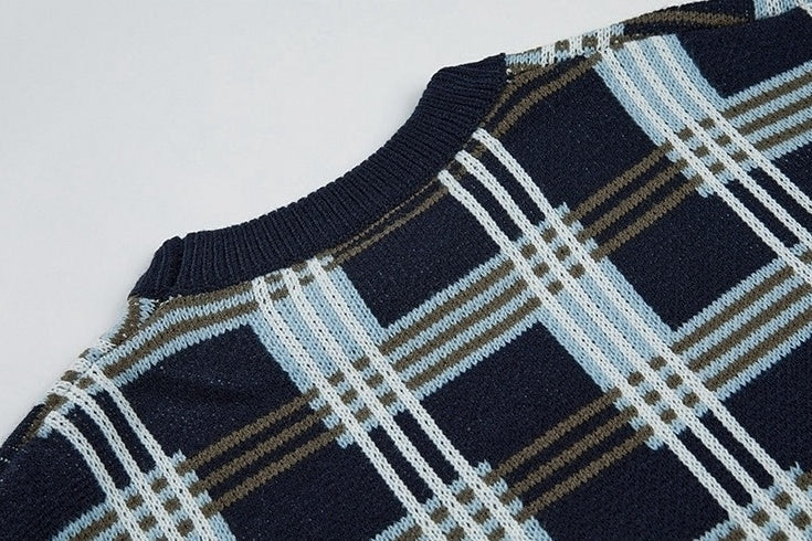 Plaid Knit Pullover Sweater Casual Outerwear