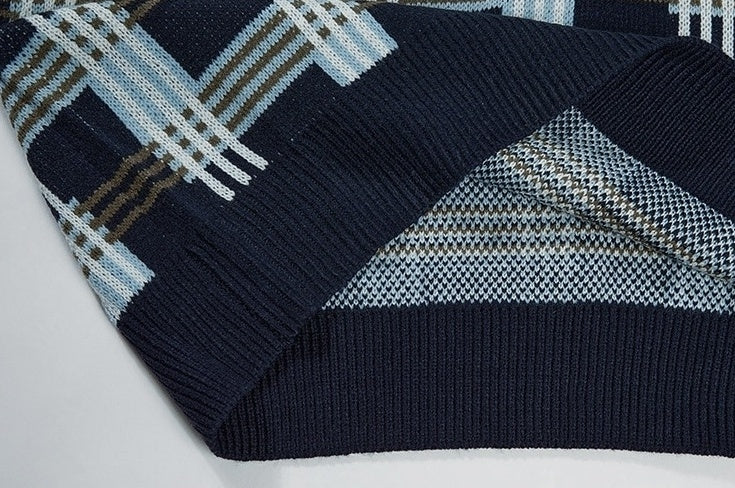 Plaid Knit Pullover Sweater Casual Outerwear