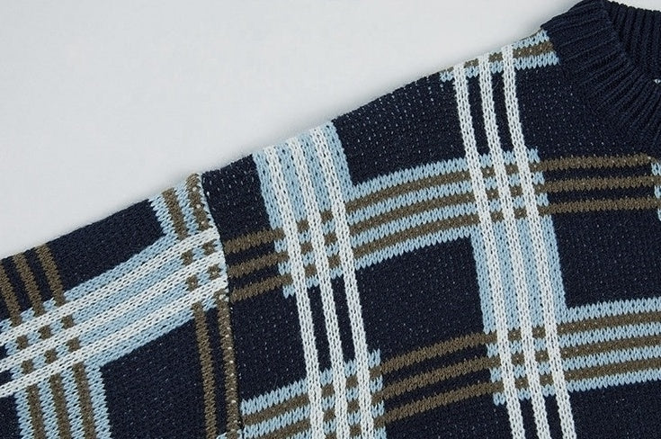 Plaid Knit Pullover Sweater Casual Outerwear