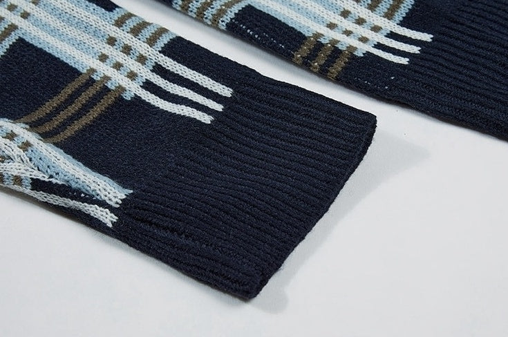 Plaid Knit Pullover Sweater Casual Outerwear