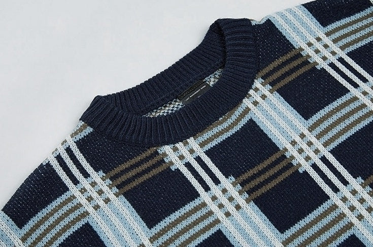 Plaid Knit Pullover Sweater Casual Outerwear