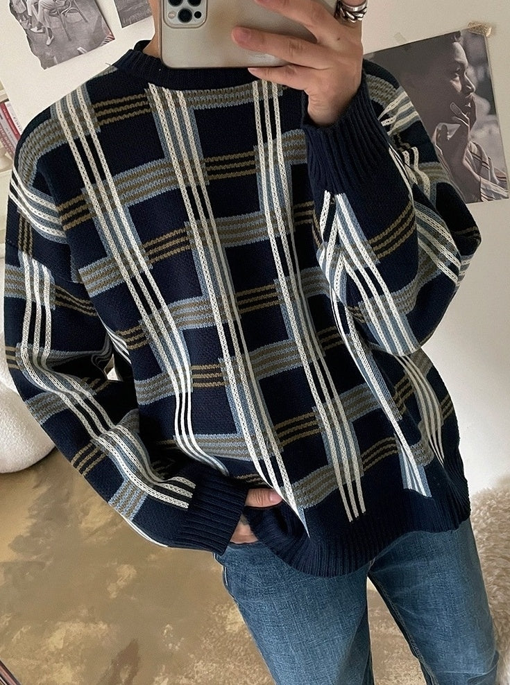 Plaid Knit Pullover Sweater Casual Outerwear
