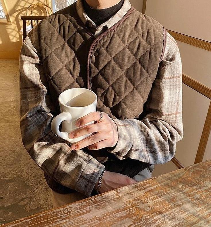 Plaid Loose Fit Warm Vest Jacket