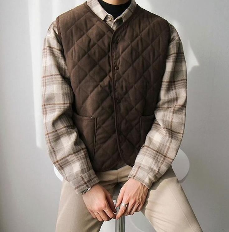 Plaid Loose Fit Warm Vest Jacket