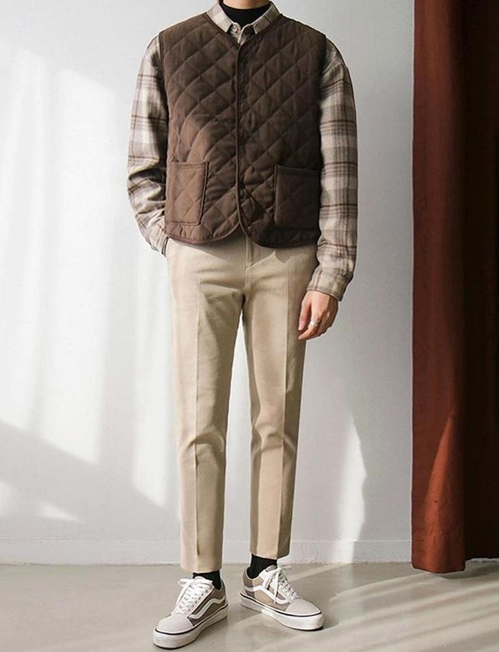Plaid Loose Fit Warm Vest Jacket
