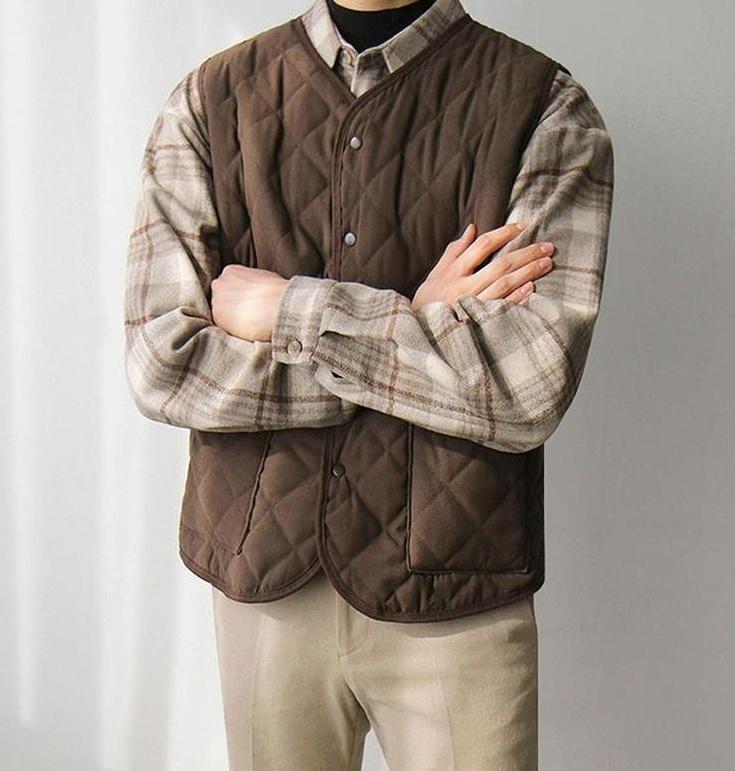 Plaid Loose Fit Warm Vest Jacket