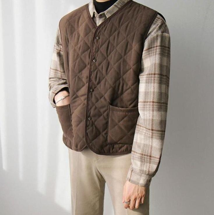 Plaid Loose Fit Warm Vest Jacket