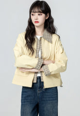 Plaid Patchwork Lapel Short Jacket Casual Outerwear