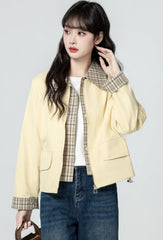 Plaid Patchwork Lapel Short Jacket Casual Outerwear
