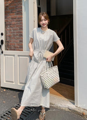Plaid Patchwork Waist Dress Summer Fashion Style