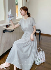 Plaid Patchwork Waist Dress Summer Fashion Style