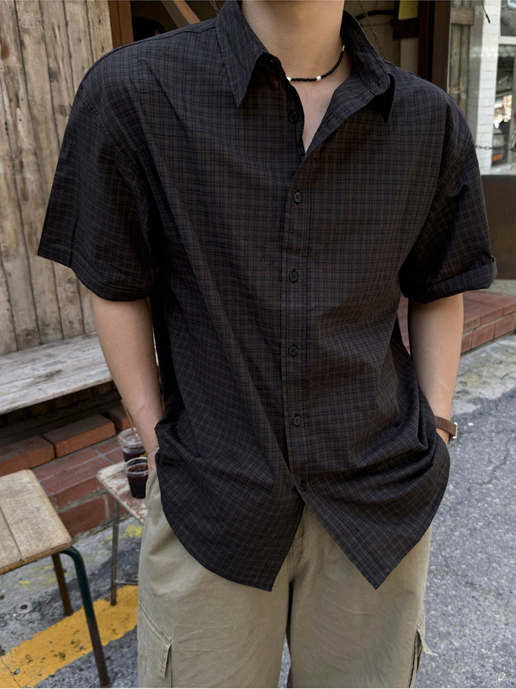Plaid Short Sleeve Shirt Casual Loose Fit
