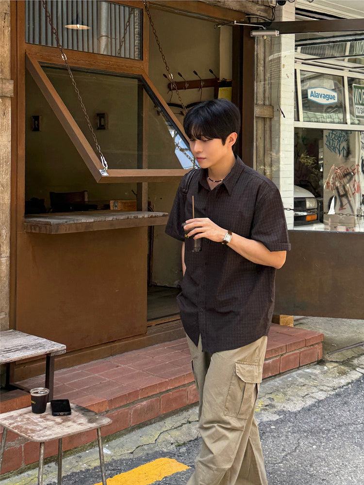 Plaid Short Sleeve Shirt Casual Loose Fit