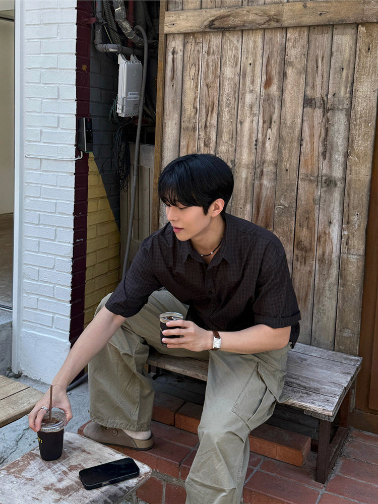 Plaid Short Sleeve Shirt Casual Loose Fit