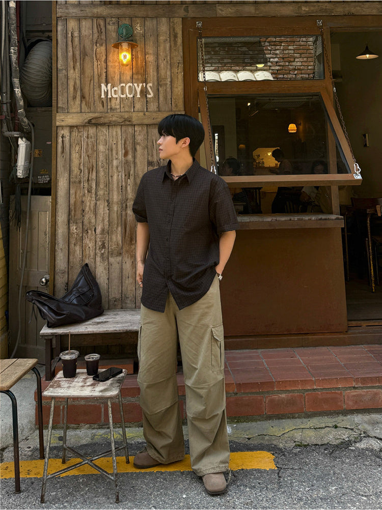 Plaid Short Sleeve Shirt Casual Loose Fit