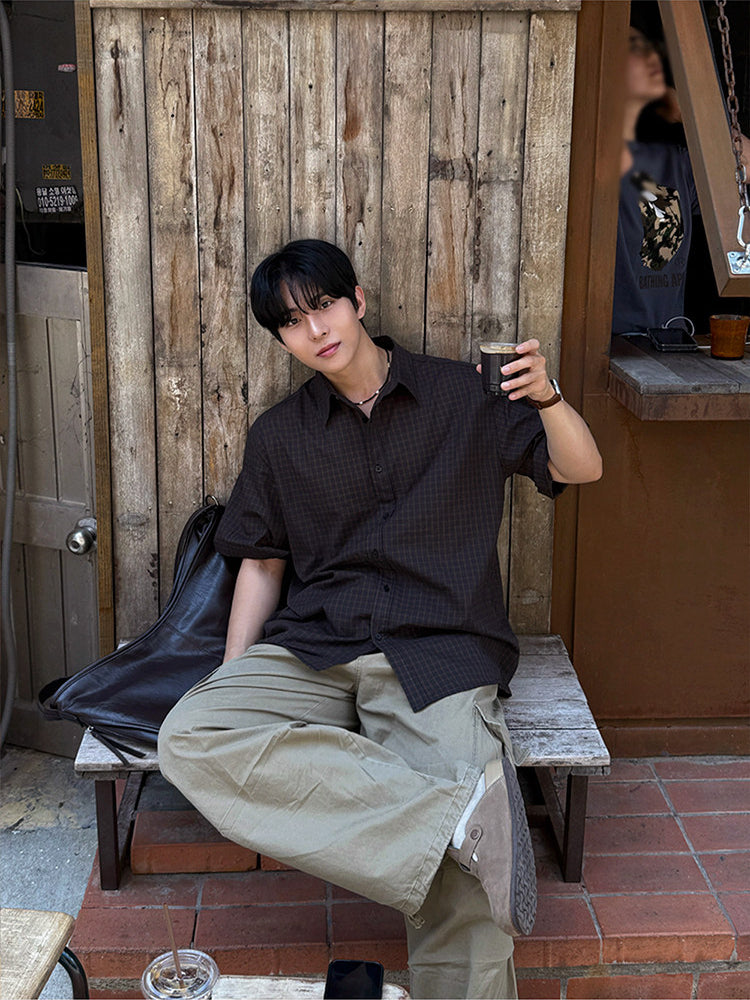 Plaid Short Sleeve Shirt Casual Loose Fit