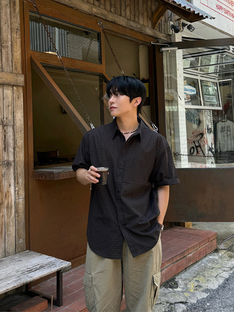 Plaid Short Sleeve Shirt Casual Loose Fit