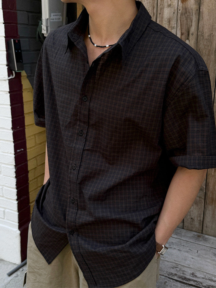 Plaid Short Sleeve Shirt Casual Loose Fit
