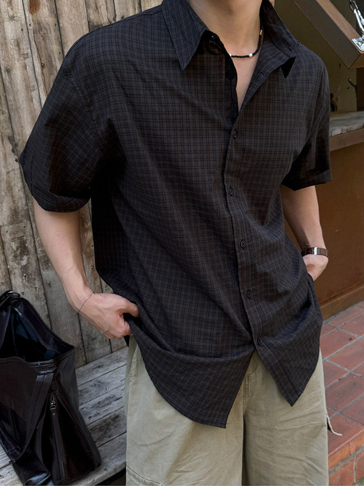Plaid Short Sleeve Shirt Casual Loose Fit