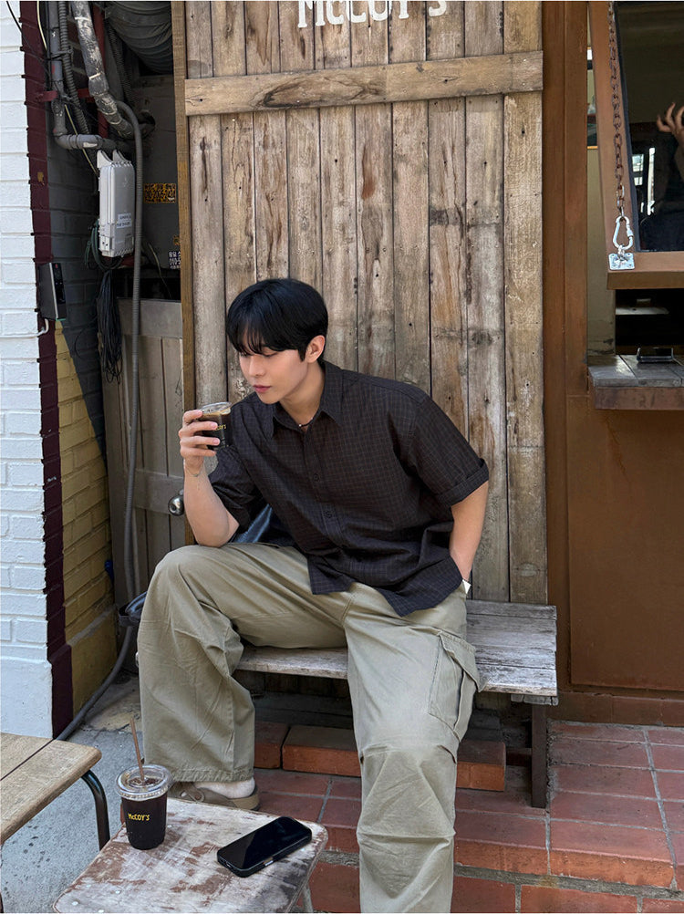 Plaid Short Sleeve Shirt Casual Loose Fit