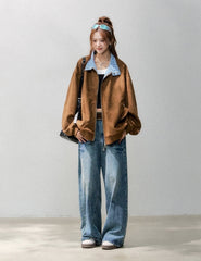 Plaid Patchwork Bomber Jacket Casual Outerwear