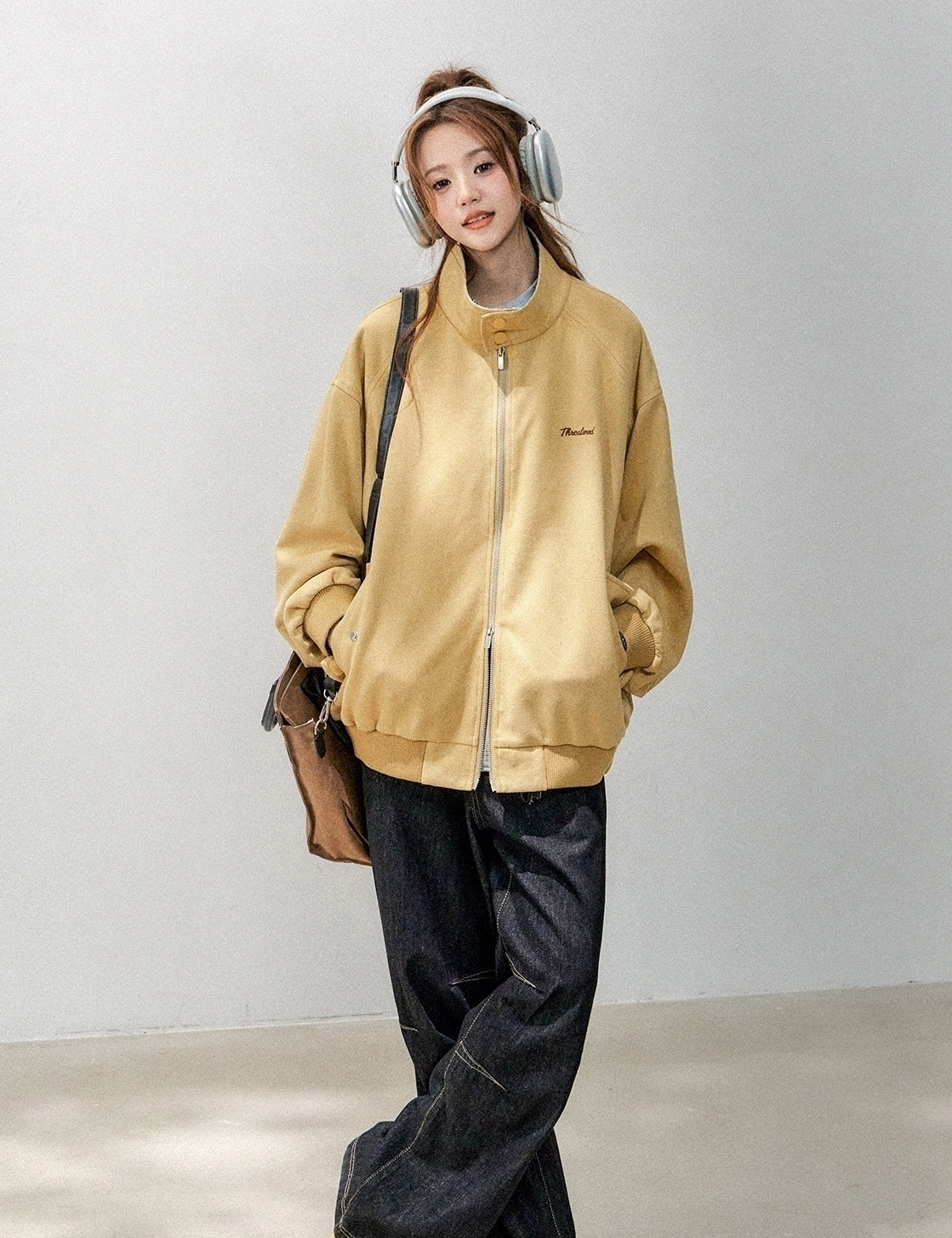 Plaid Patchwork Bomber Jacket Casual Outerwear
