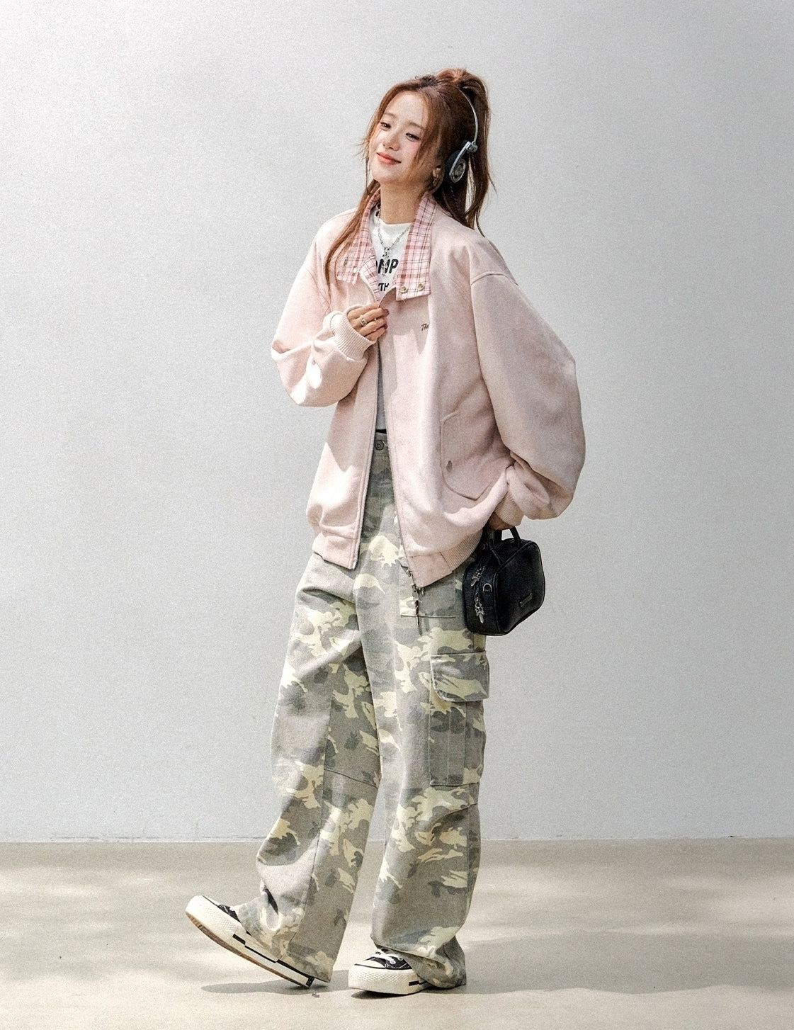 Plaid Patchwork Bomber Jacket Casual Outerwear
