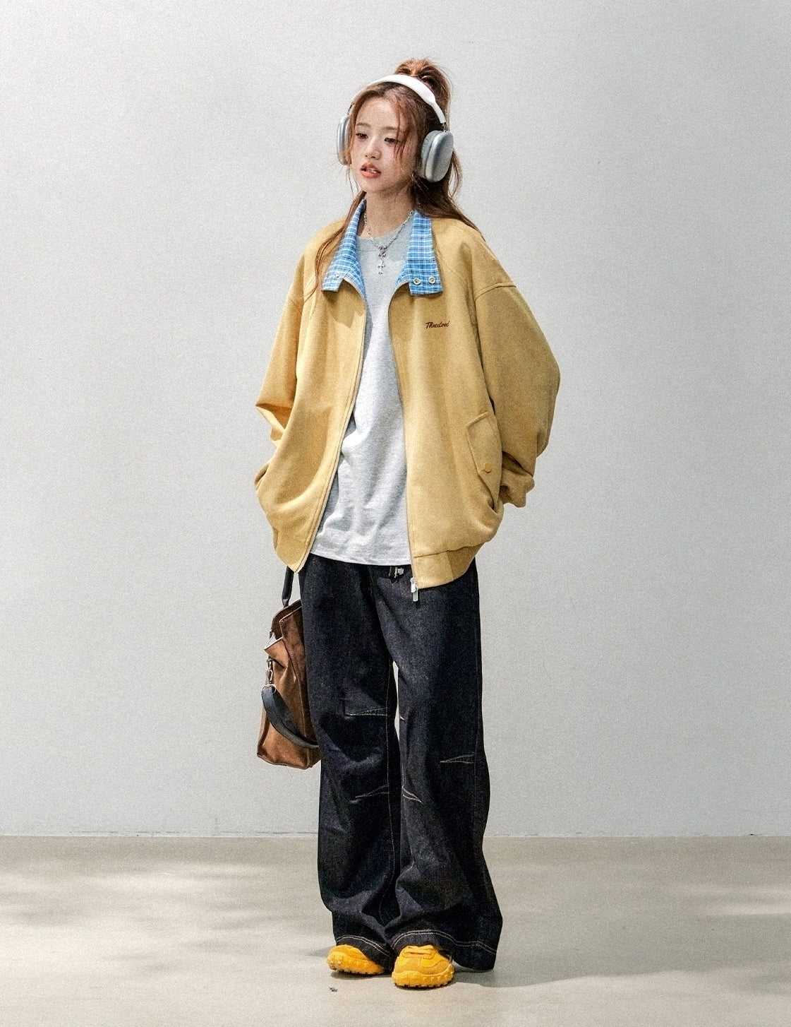Plaid Patchwork Bomber Jacket Casual Outerwear