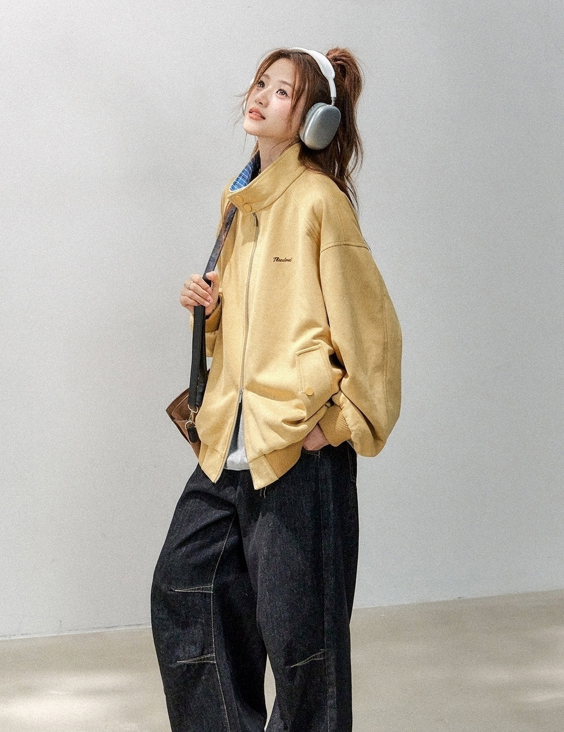 Plaid Patchwork Bomber Jacket Casual Outerwear