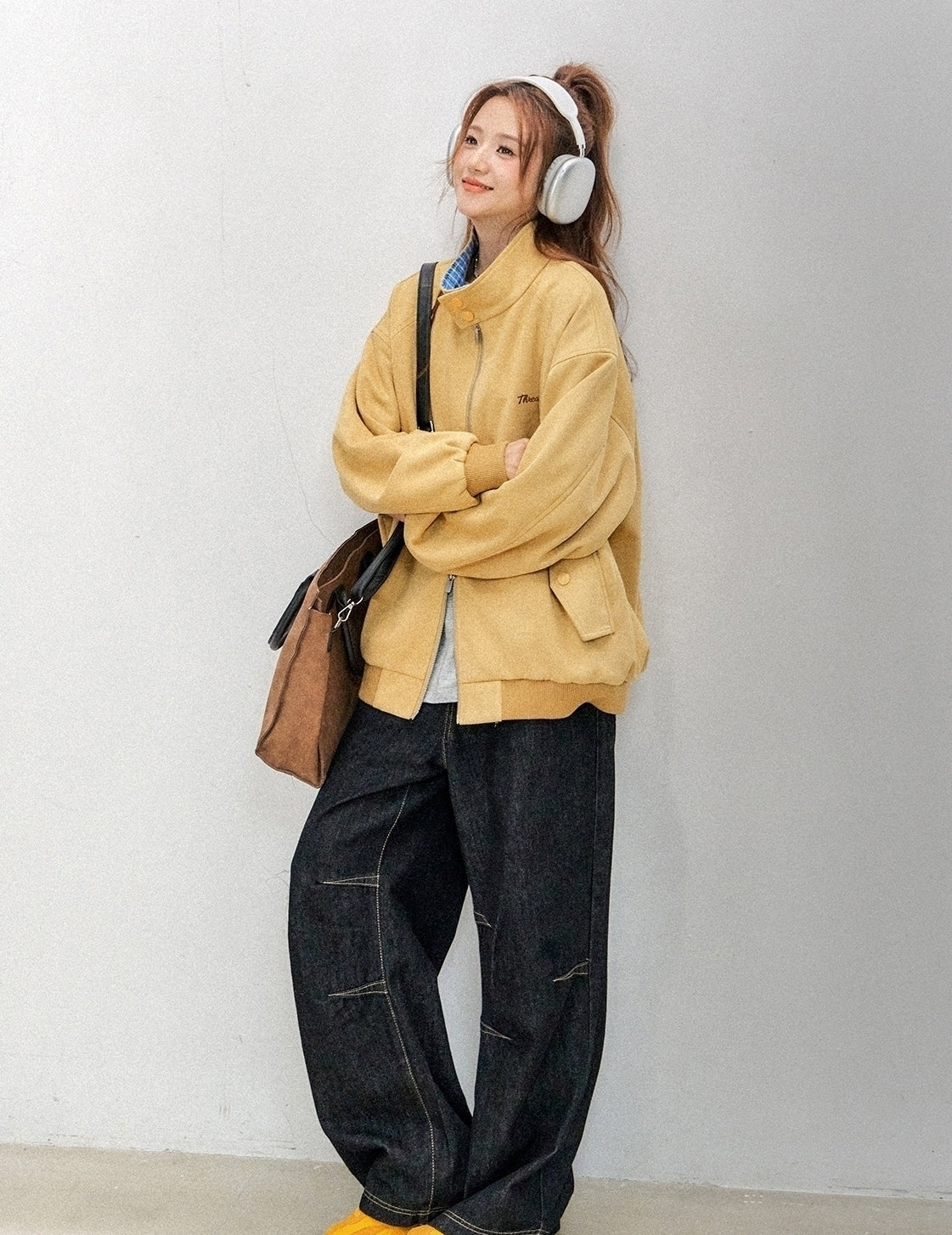 Plaid Patchwork Bomber Jacket Casual Outerwear