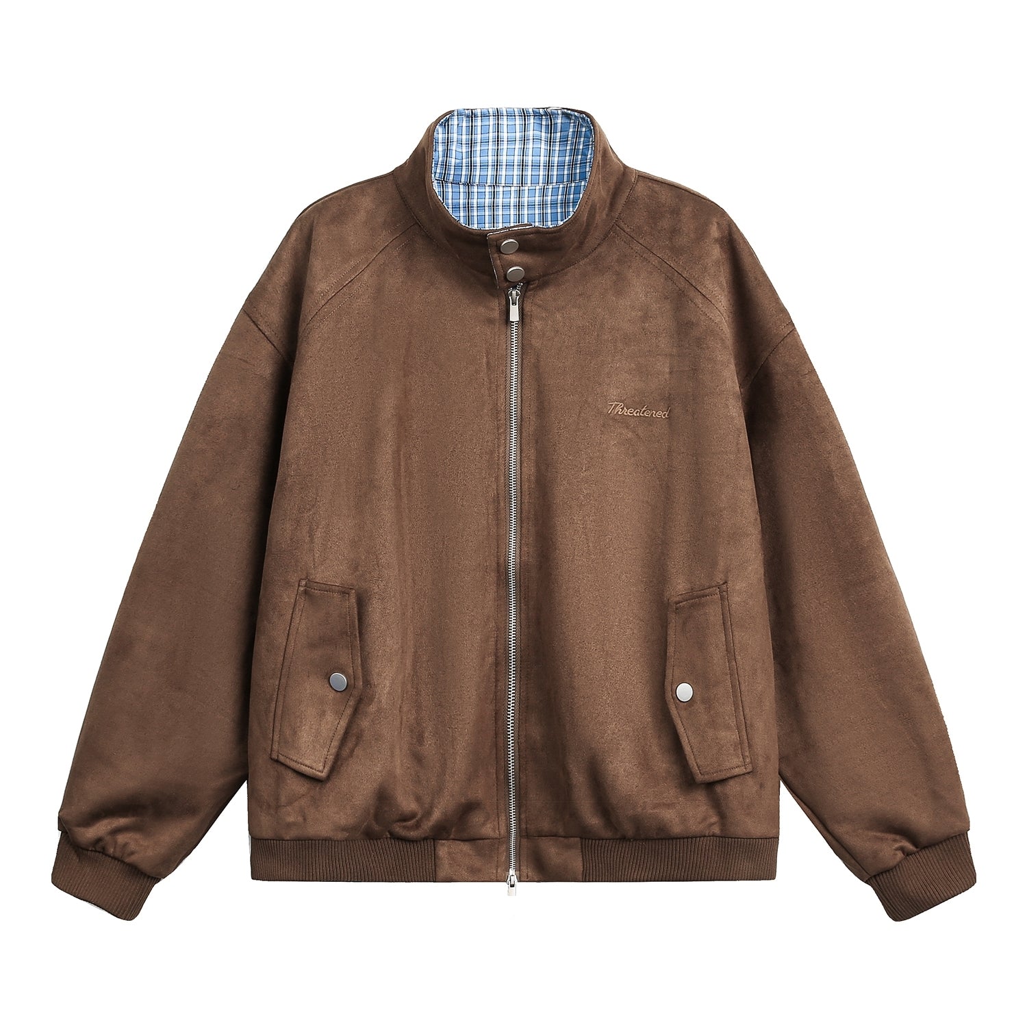 Plaid Patchwork Bomber Jacket Casual Outerwear