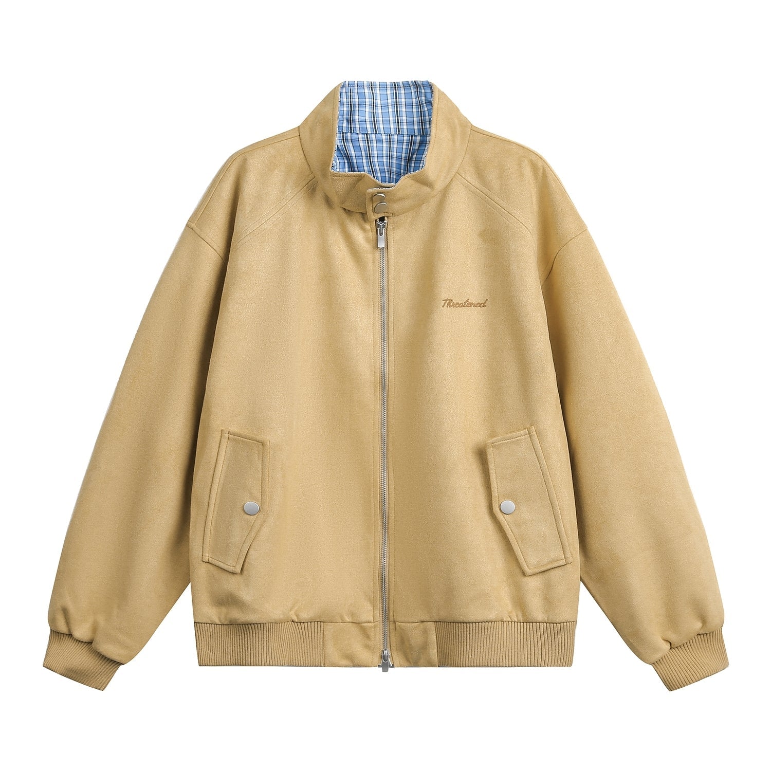 Plaid Patchwork Bomber Jacket Casual Outerwear