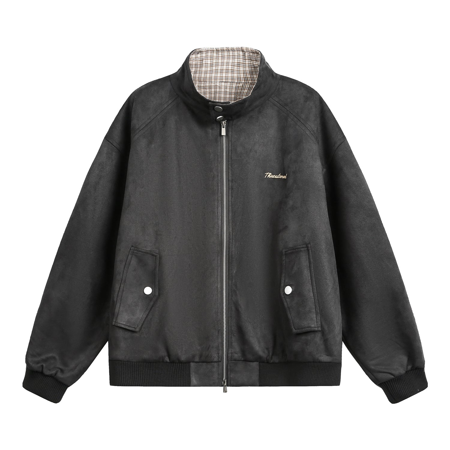 Plaid Patchwork Bomber Jacket Casual Outerwear