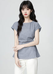 Plaid Tie Waist Ruffle Sleeve Short Sleeve Shirt
