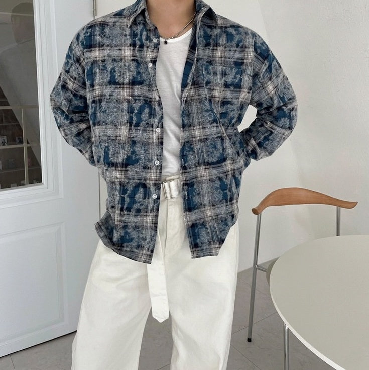 Plaid Tiedye Casual Long Sleeve Shirt