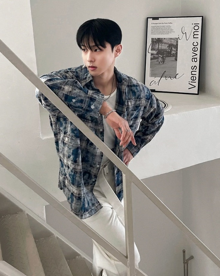 Plaid Tiedye Casual Long Sleeve Shirt