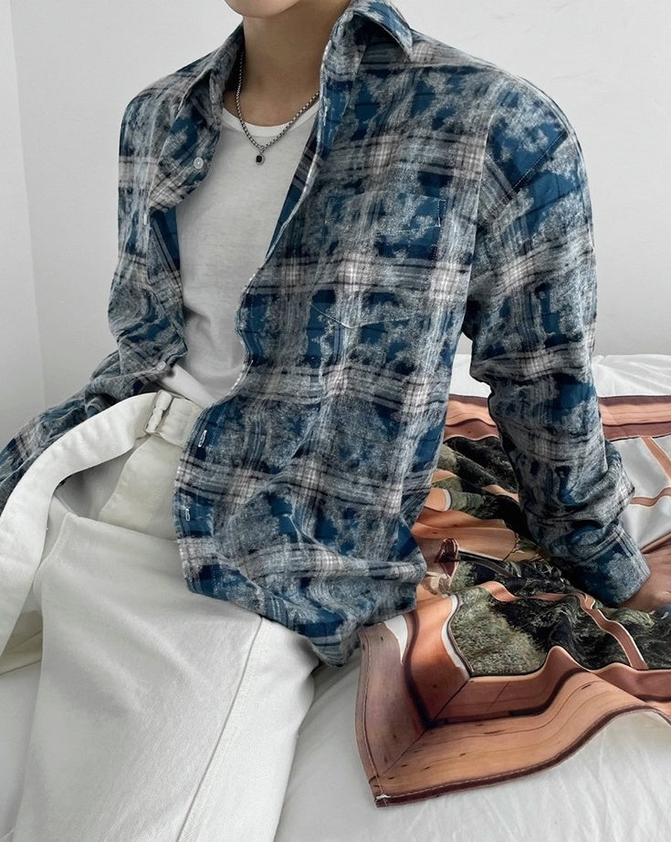 Plaid Tiedye Casual Long Sleeve Shirt