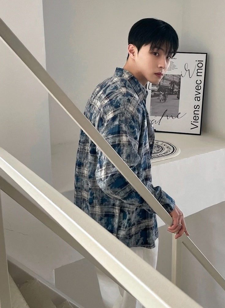 Plaid Tiedye Casual Long Sleeve Shirt