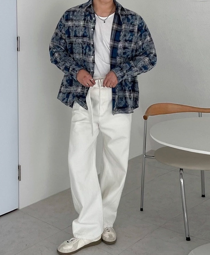 Plaid Tiedye Casual Long Sleeve Shirt