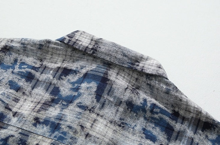 Plaid Tiedye Casual Long Sleeve Shirt